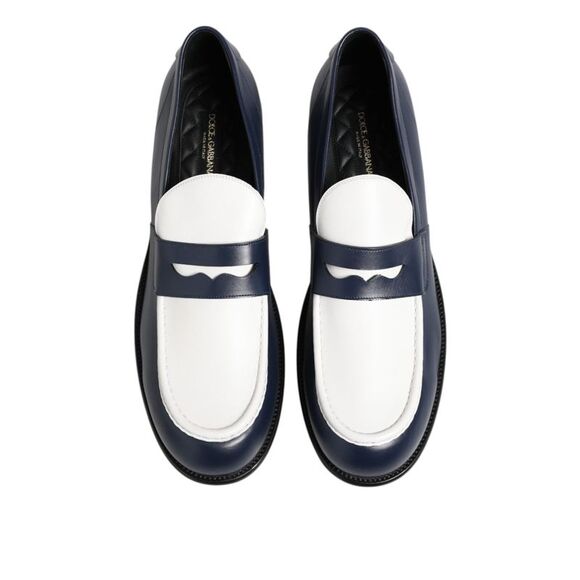 Dolce & Gabbana Black White Leather Slip On Loafers Men Dress Men's Shoes - Picture 3 of 6